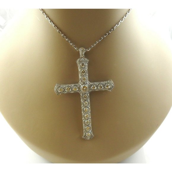 14K White Gold Large Diamond Cross Pendant Necklace 3.51cts JAGi cert #14328 - Picture 10 of 13